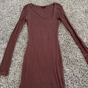 Naked Wardrobe Brown Bodycon Long Sleeve Dress